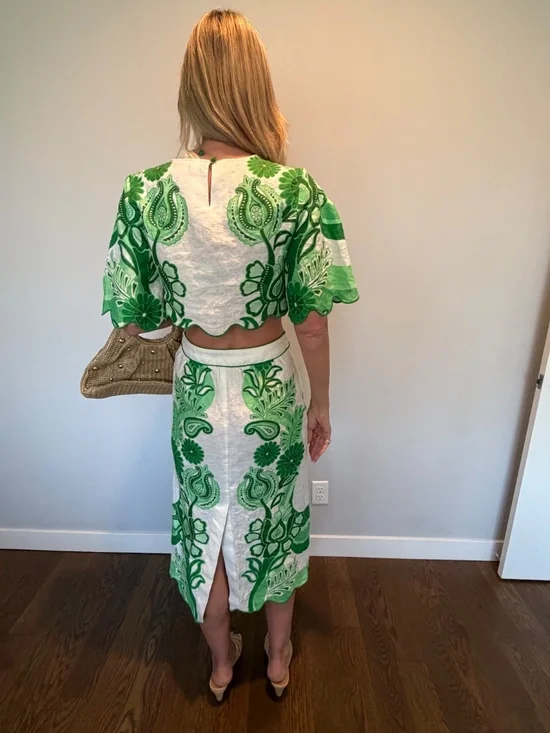 Farm Rio Festival Green Midi Skirt & Blouse - Picture 16 of 16